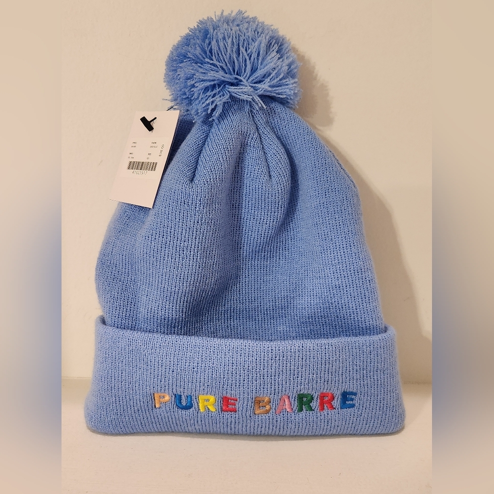 Pure Barre baby blue pom hat